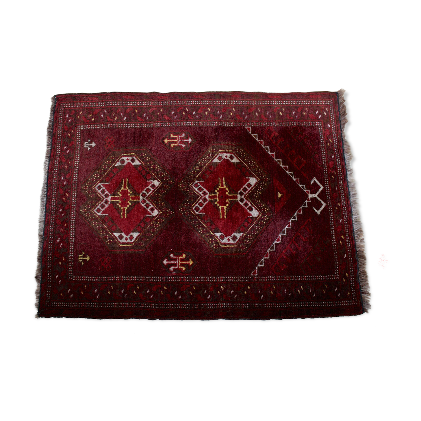 Afghan fringed wool vintage rug 103x79cm