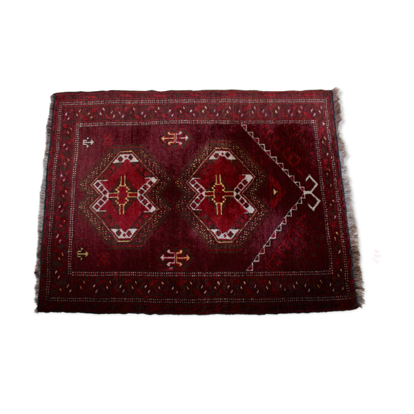 Tapis vintage en laine à franges afghanes 103x79cm