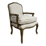Fauteuil bergère en bois et lin naturel