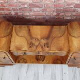 Renovated art deco dressing table with mirror, light walnut