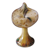 Murano glass soliflore vase Volubilis. Floral shape/Corolla. Polychrome speckles. Gold glitter inclusions. Height 21 cm
