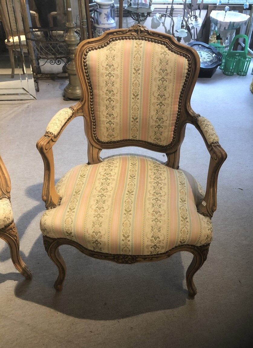 Pair of old armchairs Decor Rocaille Louis XV Bois Massif Fabric