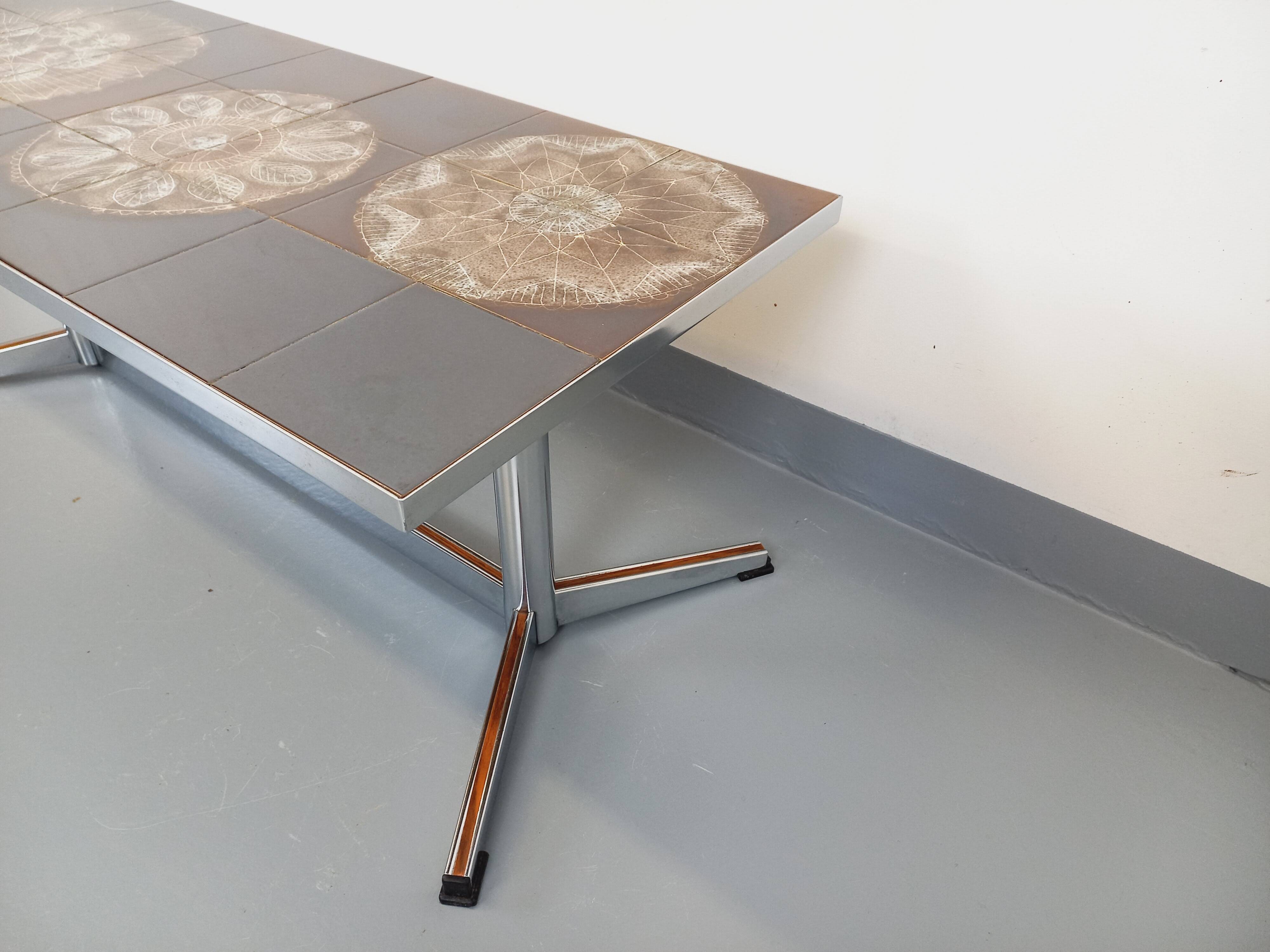 Vintage ceramic and chrome metal coffee table from the 70s
