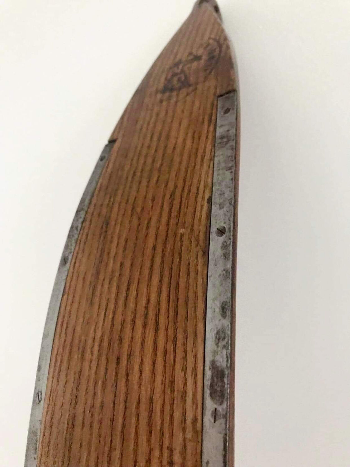 Pair of vintage Telemarking wooden skis, retro decoration