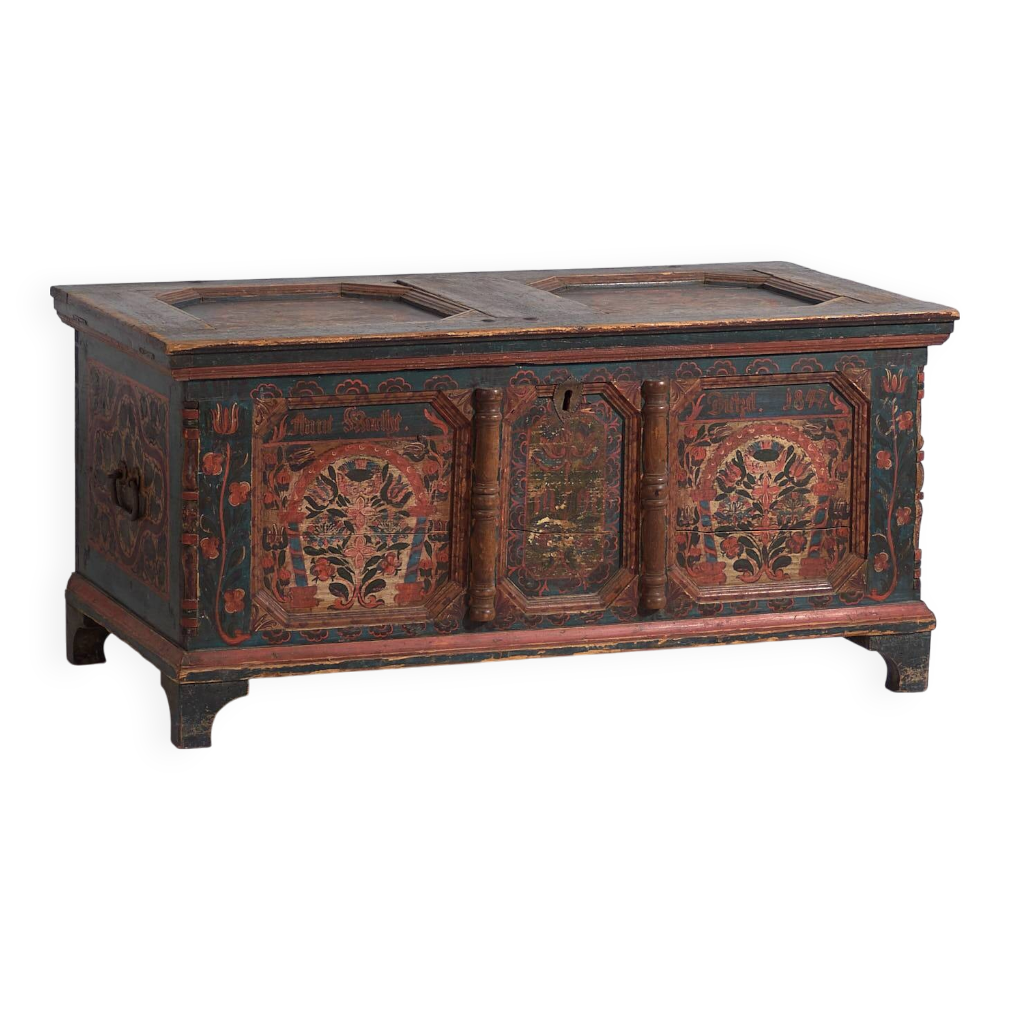 Antique hand-painted trunk dated 1847 #22