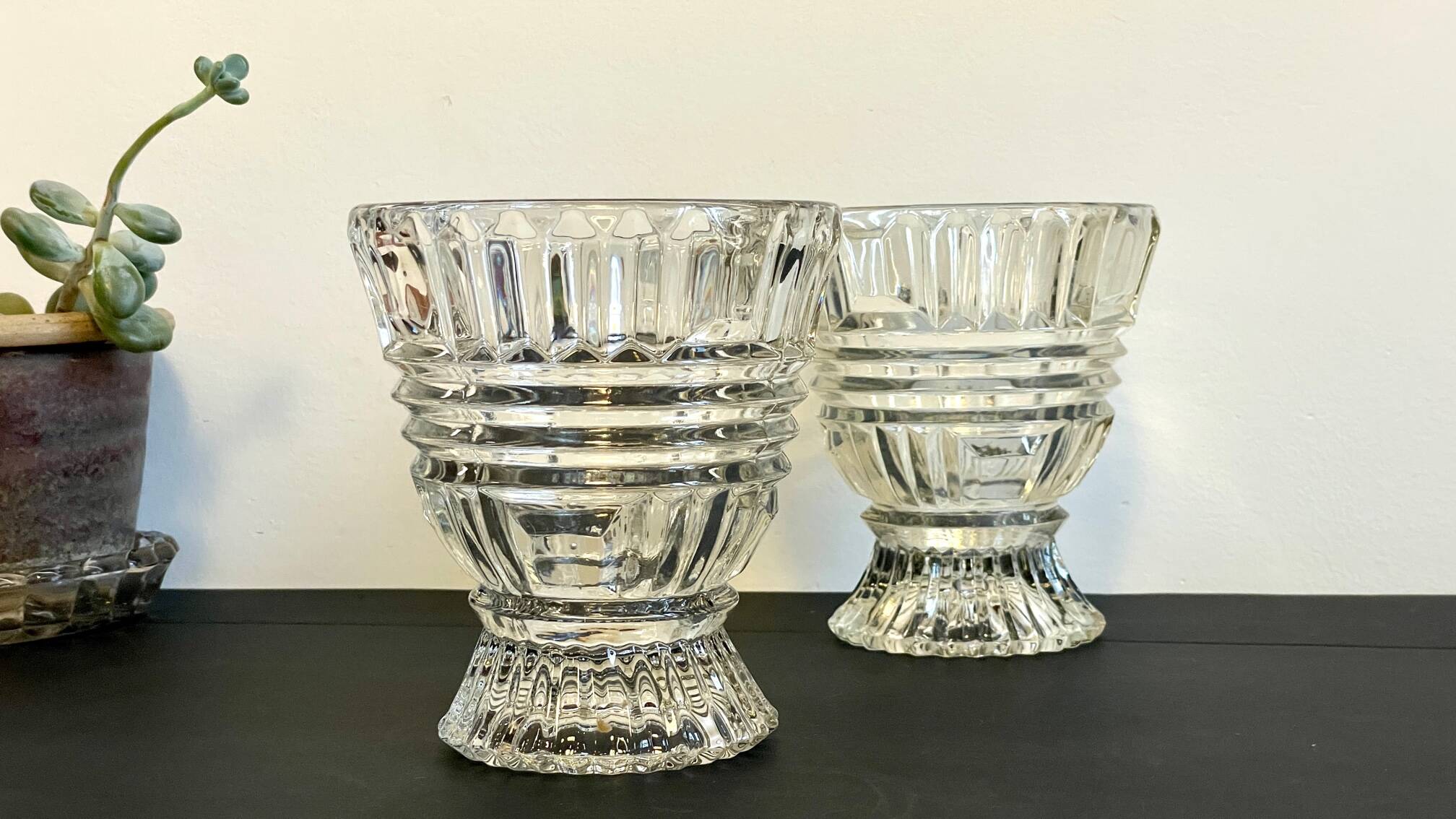 Paire vases géométriques semi-cristal vintage