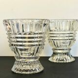 Pair of vintage geometric semi-crystal vases