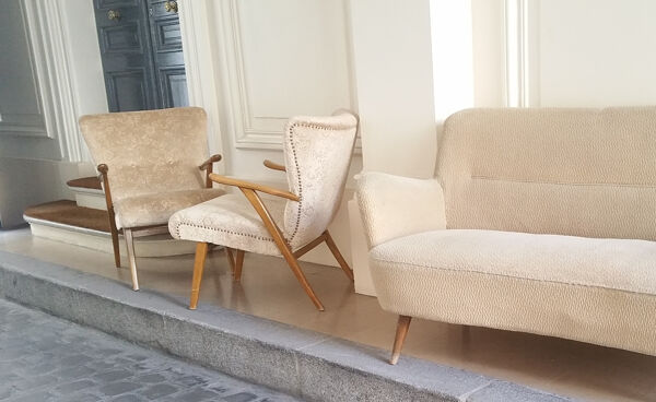 Lot de 2 fauteuils années 50 Wing chair Zig Zag Vintage restaurés