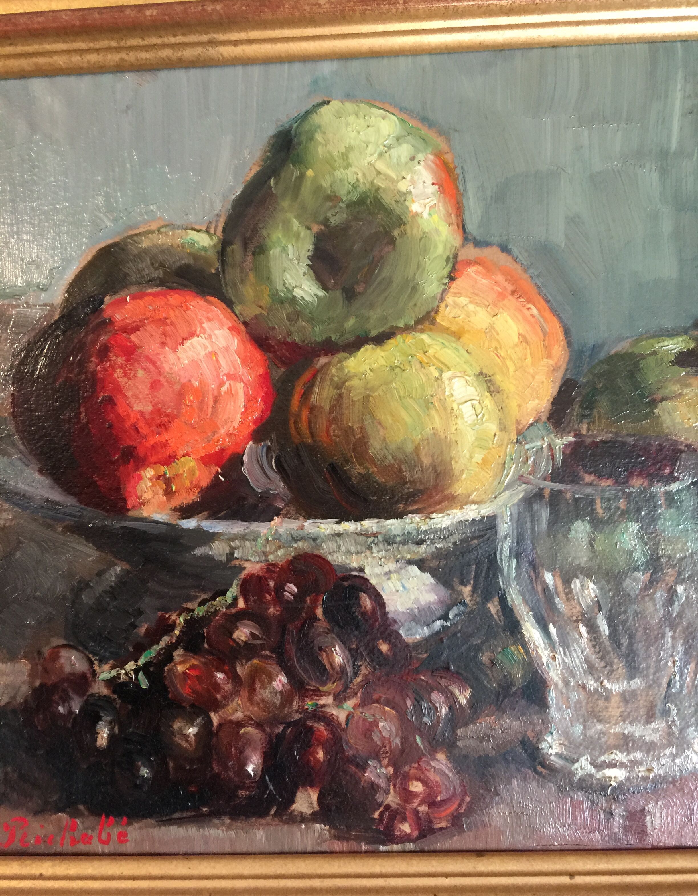 Original oil signed "Dead Nature at the Fruit Cup"