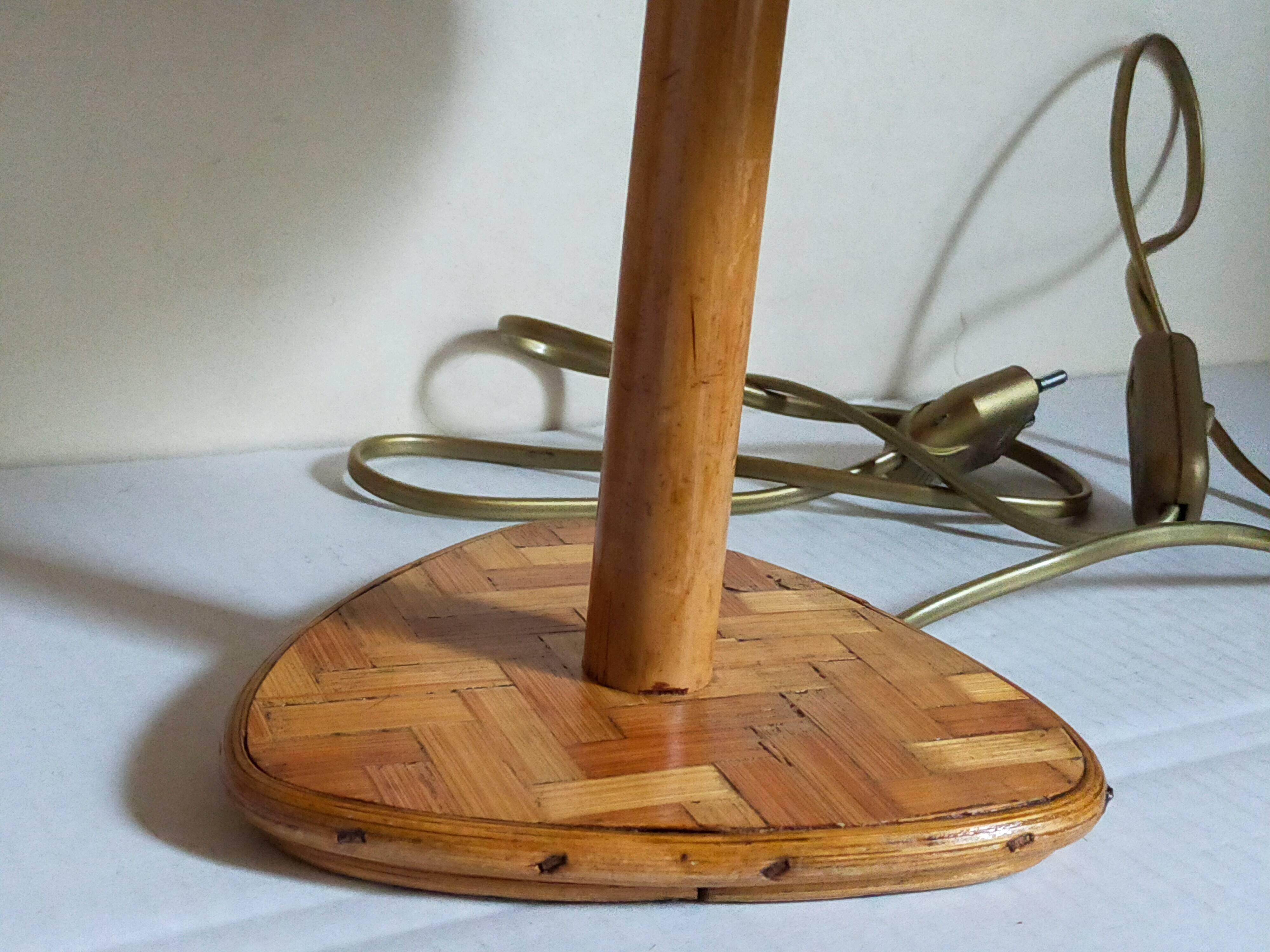 Table lamp in wood and rattan, 50s raffia lampshade