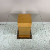 Table basse design années 80 bois, verre, granit