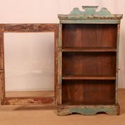 old Art Deco wall display case in original blue teak Burmese patina