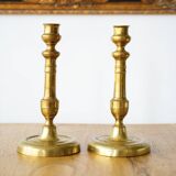 Set of 2 finely chiseled brass candle holders