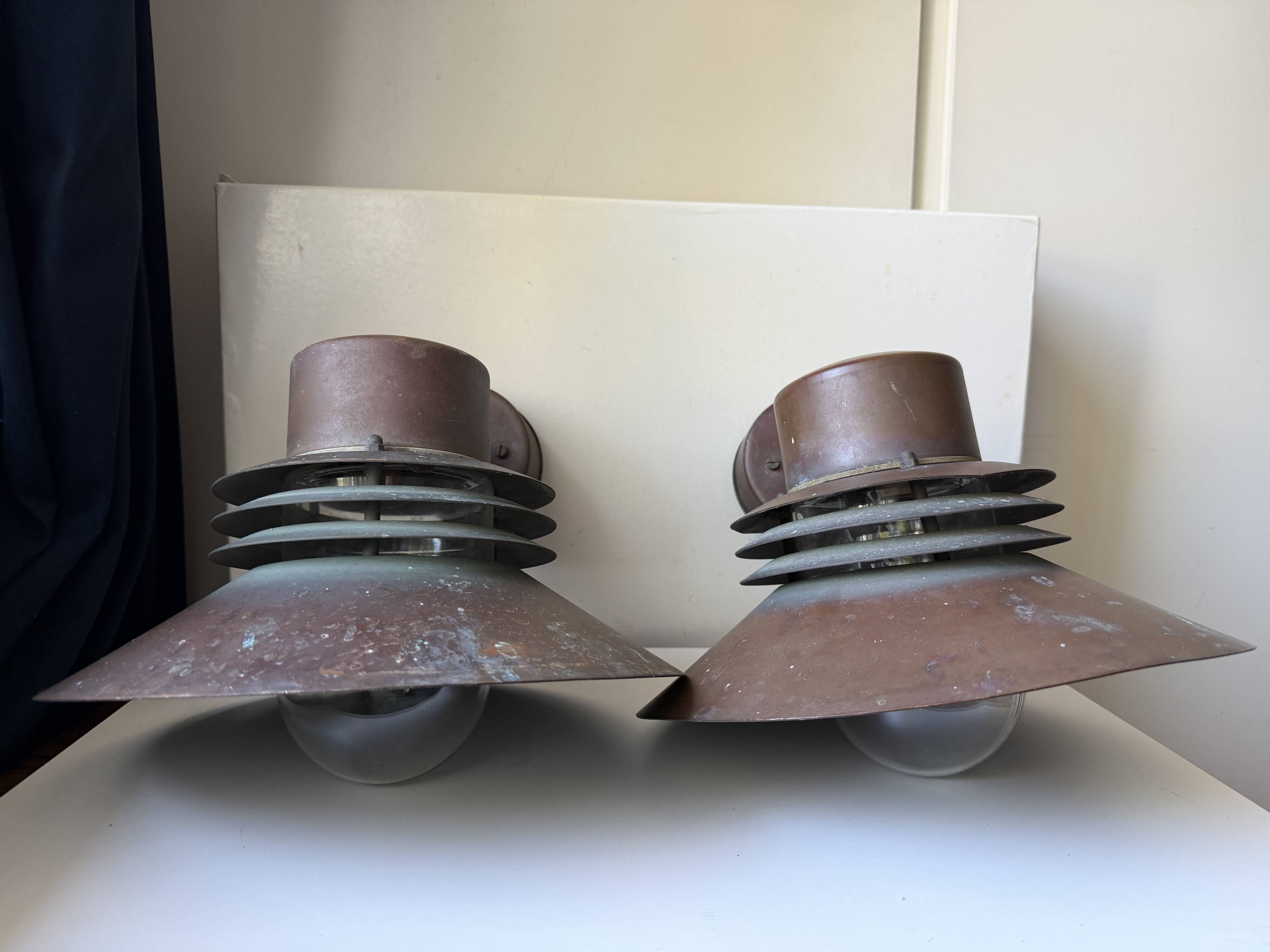 Pair of Danish Vintage Copper Wall Lamps