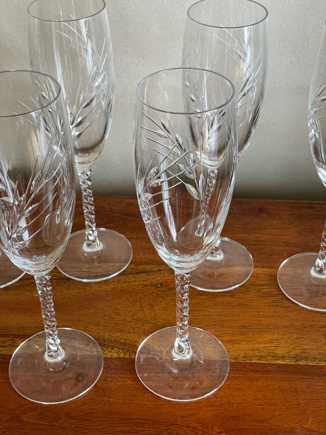 6 flûtes décor épi de blé en cristal Selency