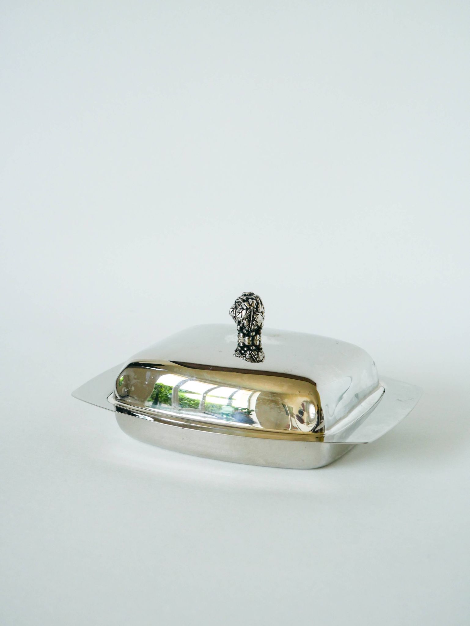 Pocket tray / butter dish in silver metal and glass, early 20th century