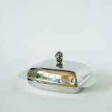 Pocket tray / butter dish in silver metal and glass, early 20th century