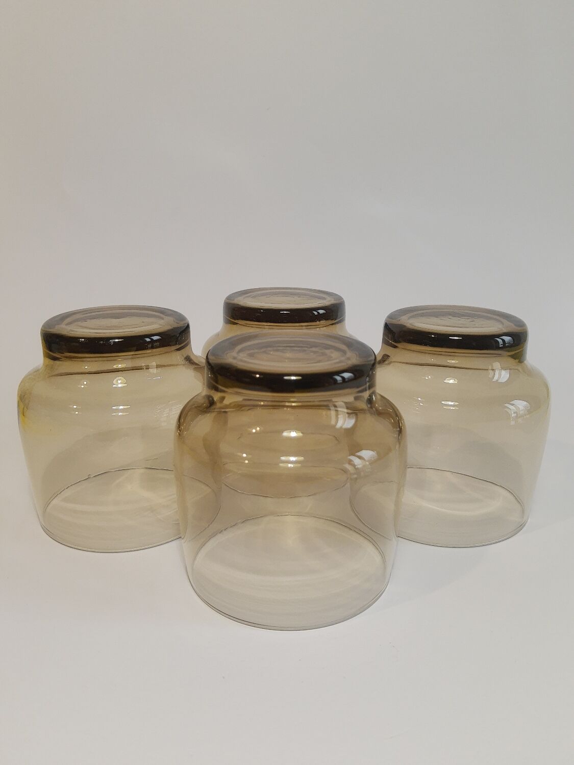 Set of 4 vintage 70s smoked glass water glasses