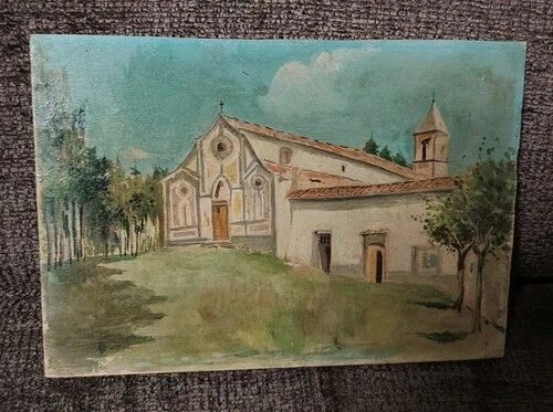 Oil painting fortunato giulio faini 1869-1952 basilica montefiesole
