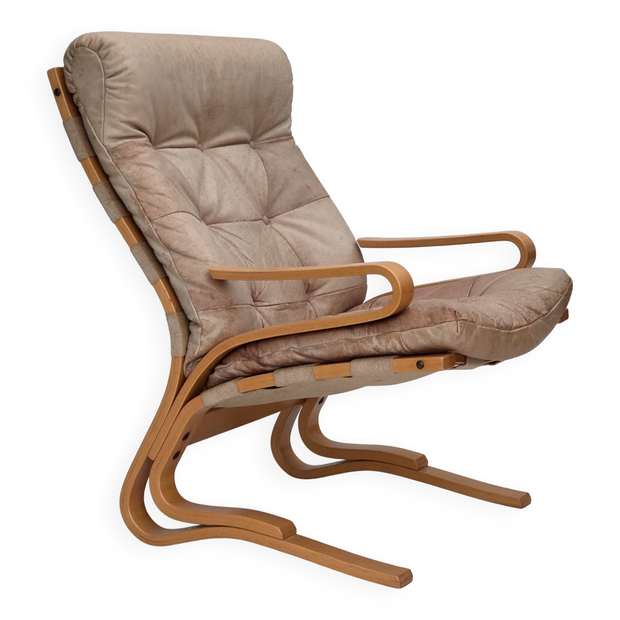 1970s, Norwegian armchair, model "Kengu", beige furniture leather.