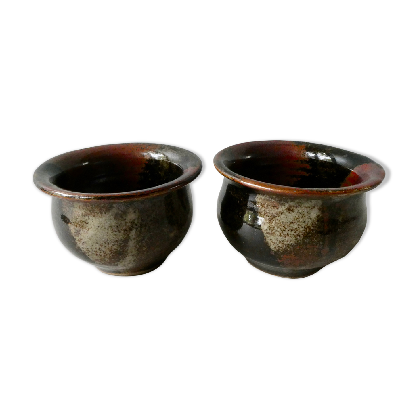 Lot of 2 bowls of glazed sandstone, signed, 80s