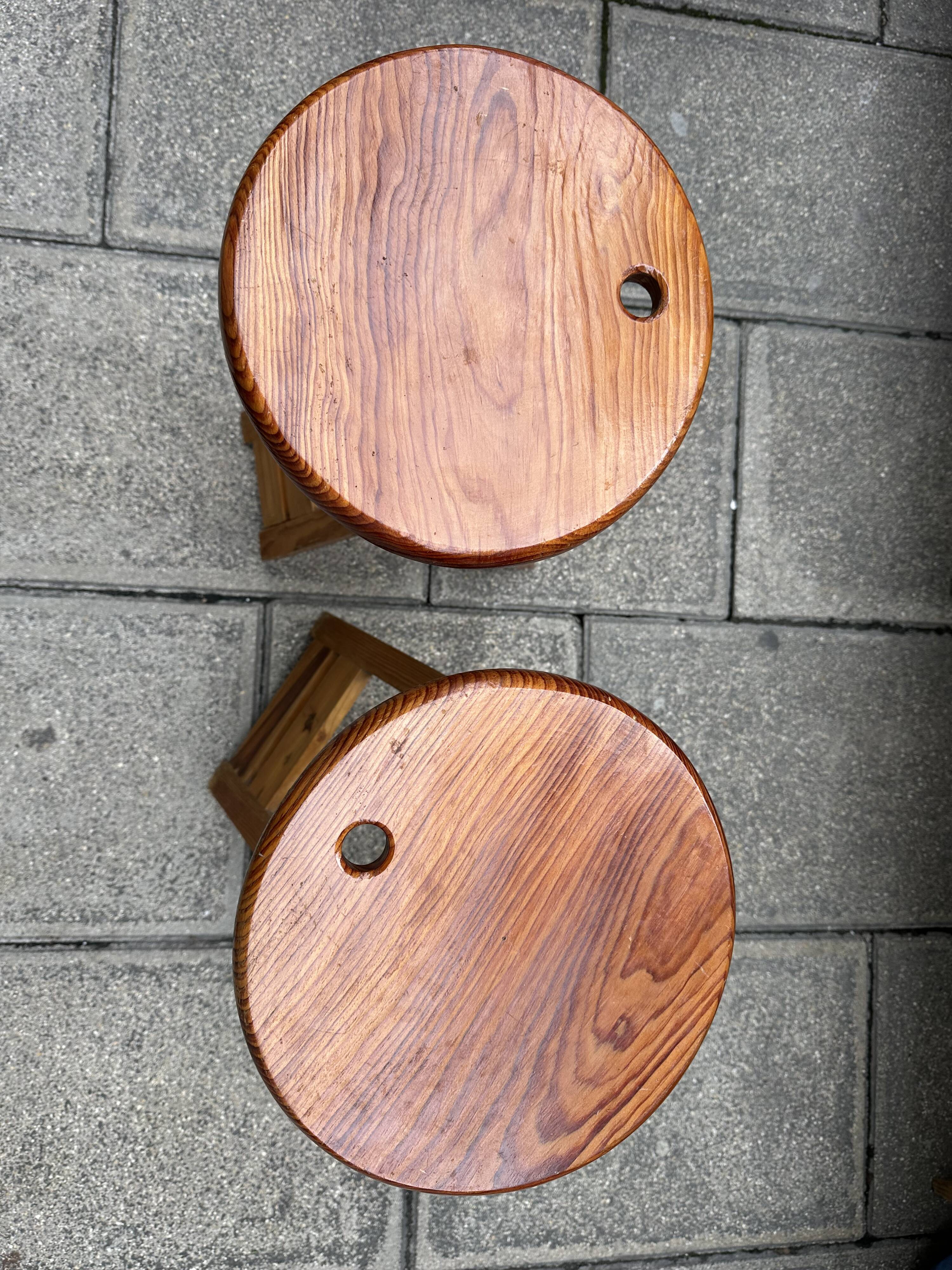 Pair of Adrian Reed Suzy folding stool seats in blond pine, 1970