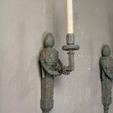 Pair of Louis XVI Style Wall Lights in Carved and Painted Wood, Circa 1900