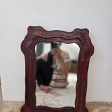 Organic vintage mirror with leather trim - unique decorative piece