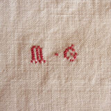 Old Lin towel, 4 red stripes, MG monogram, handmade