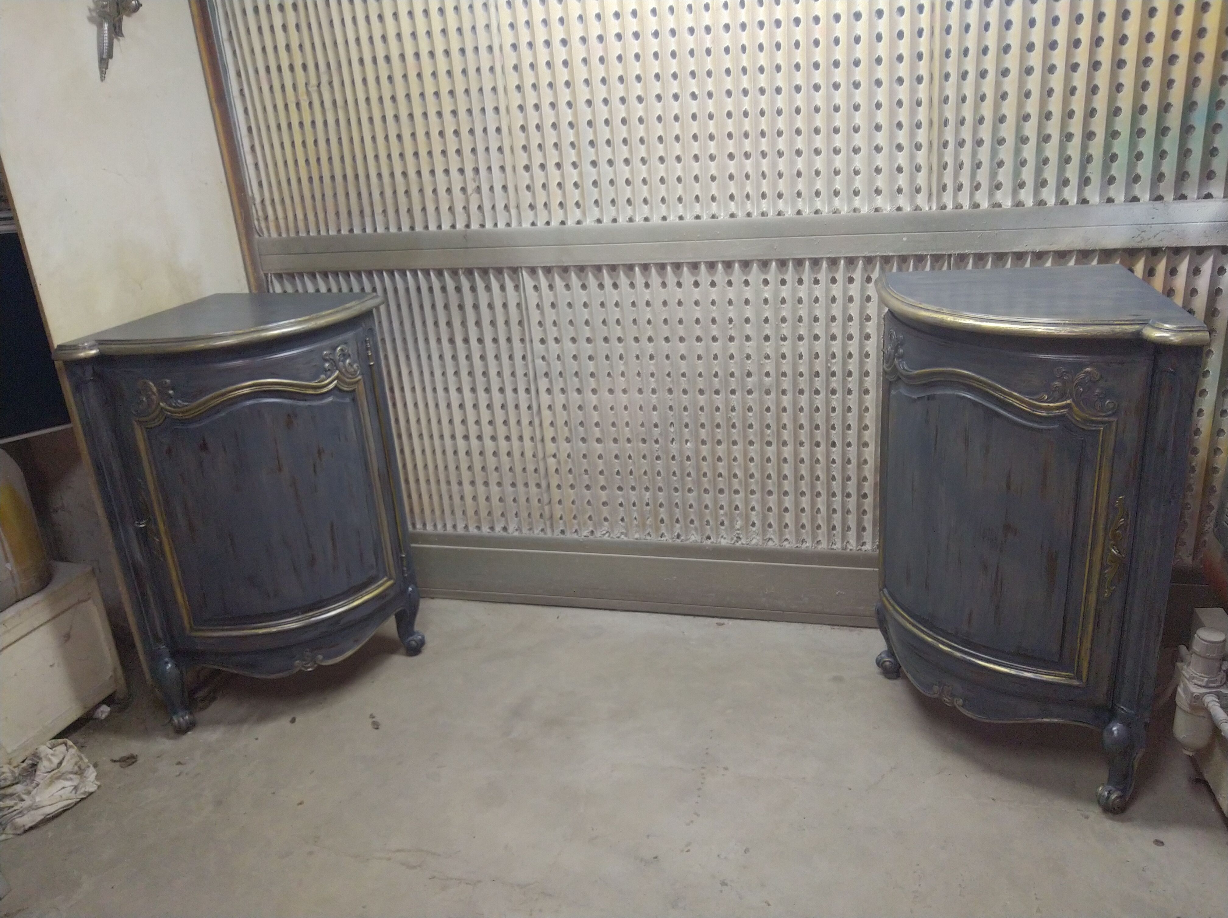 Pair of solid walnut notches painted and patinated around 1950