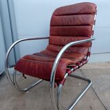 Vintage 1960s-70s chrome and leather armchair