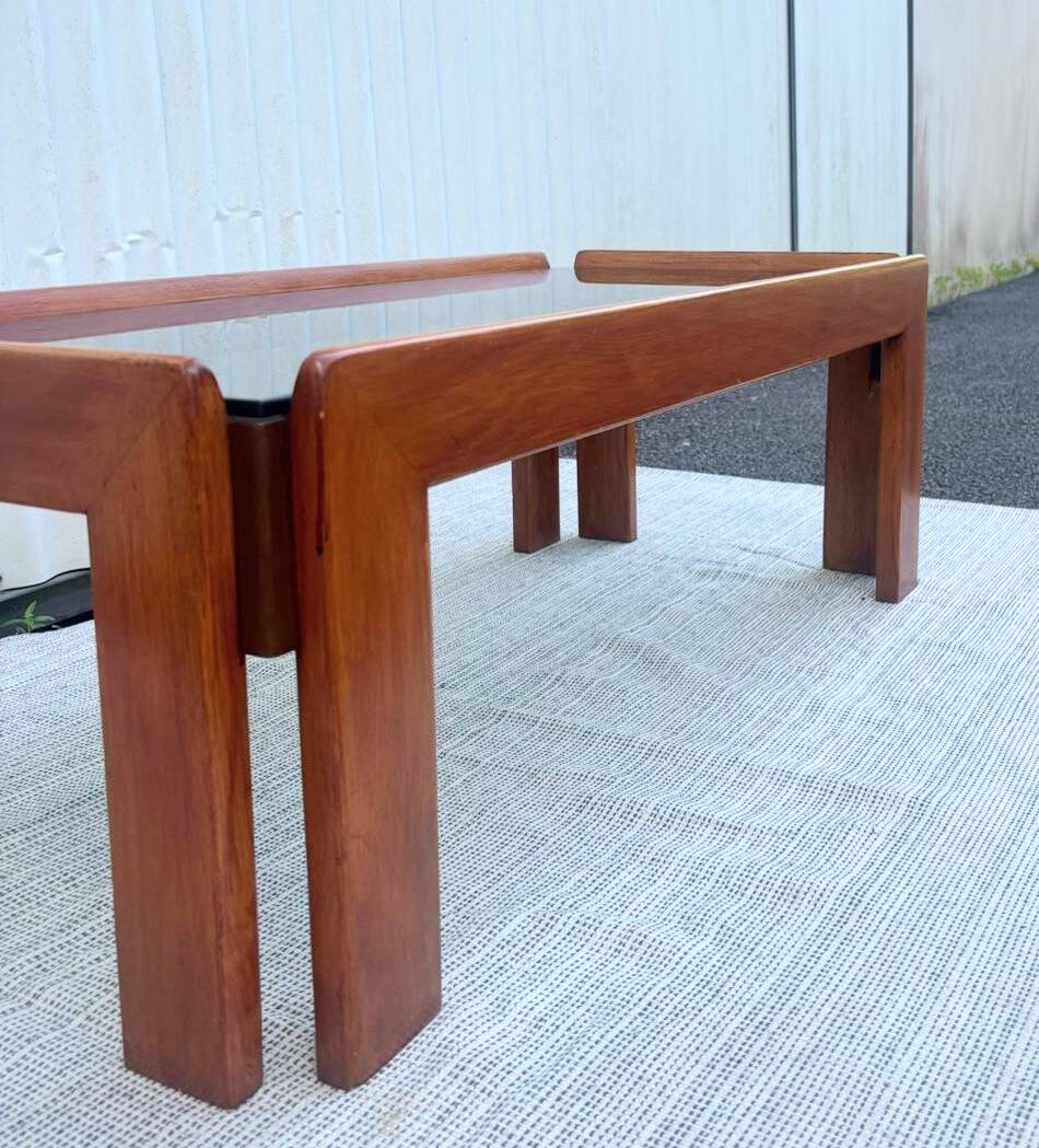 Afra and Tobia Scarpa wood and smoked glass coffee table