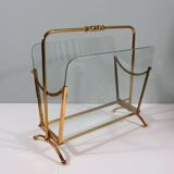Vintage magazine rack, brass and glass, Italy 1950-1960