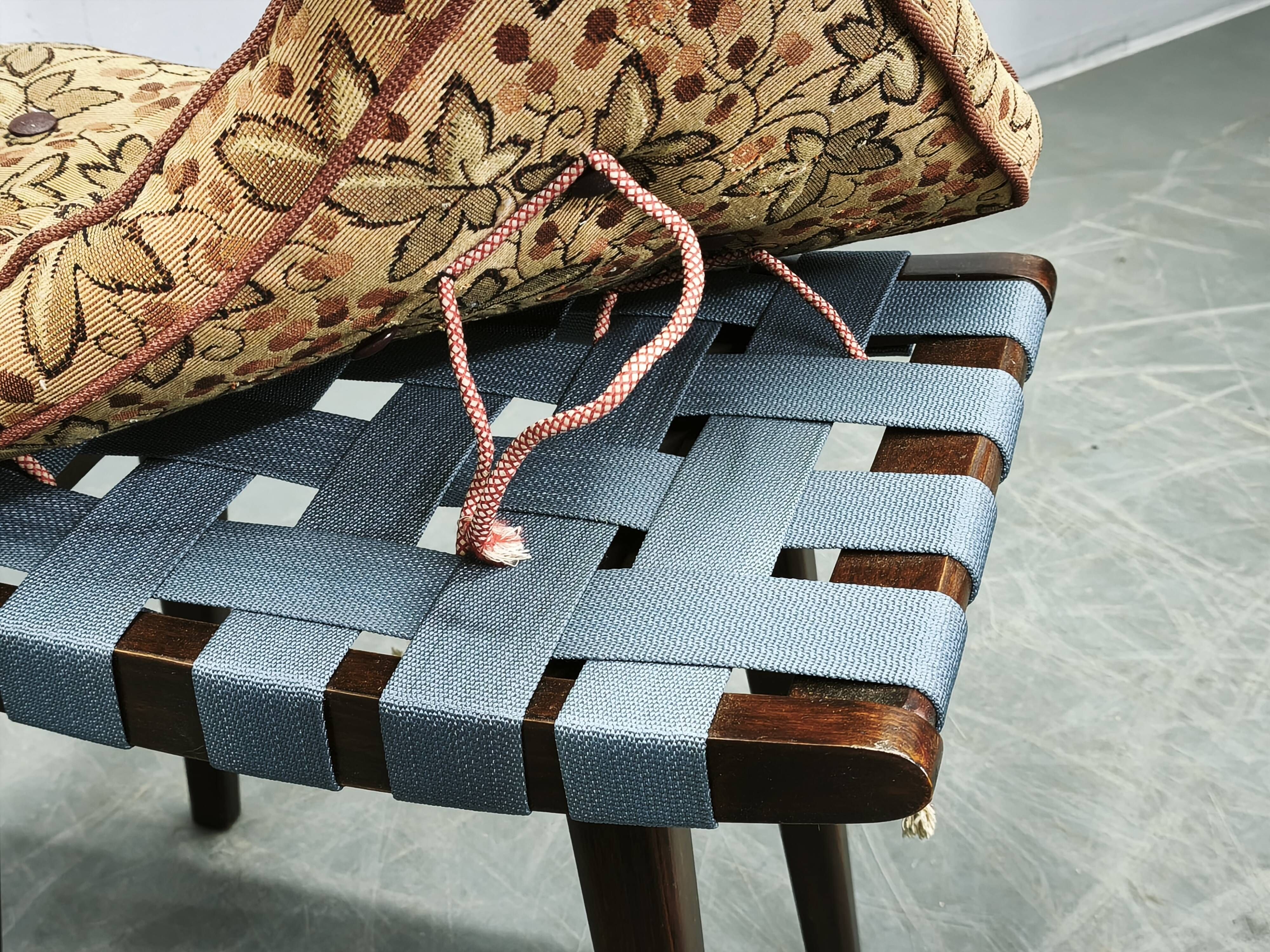 TON Mid-Century Beech Stool with Original Cushion, Czechoslovakia, circa 19