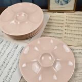 Set of 6 vintage Digoin powder pink oyster plates