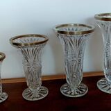 Suite de 4 vases anciens en cristal et col argenté - hollywood regency