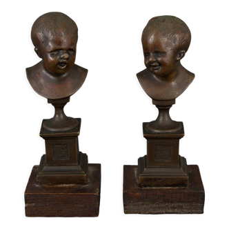 Pair of bronze subjects John who laughs John who cries nineteenth Foot shower