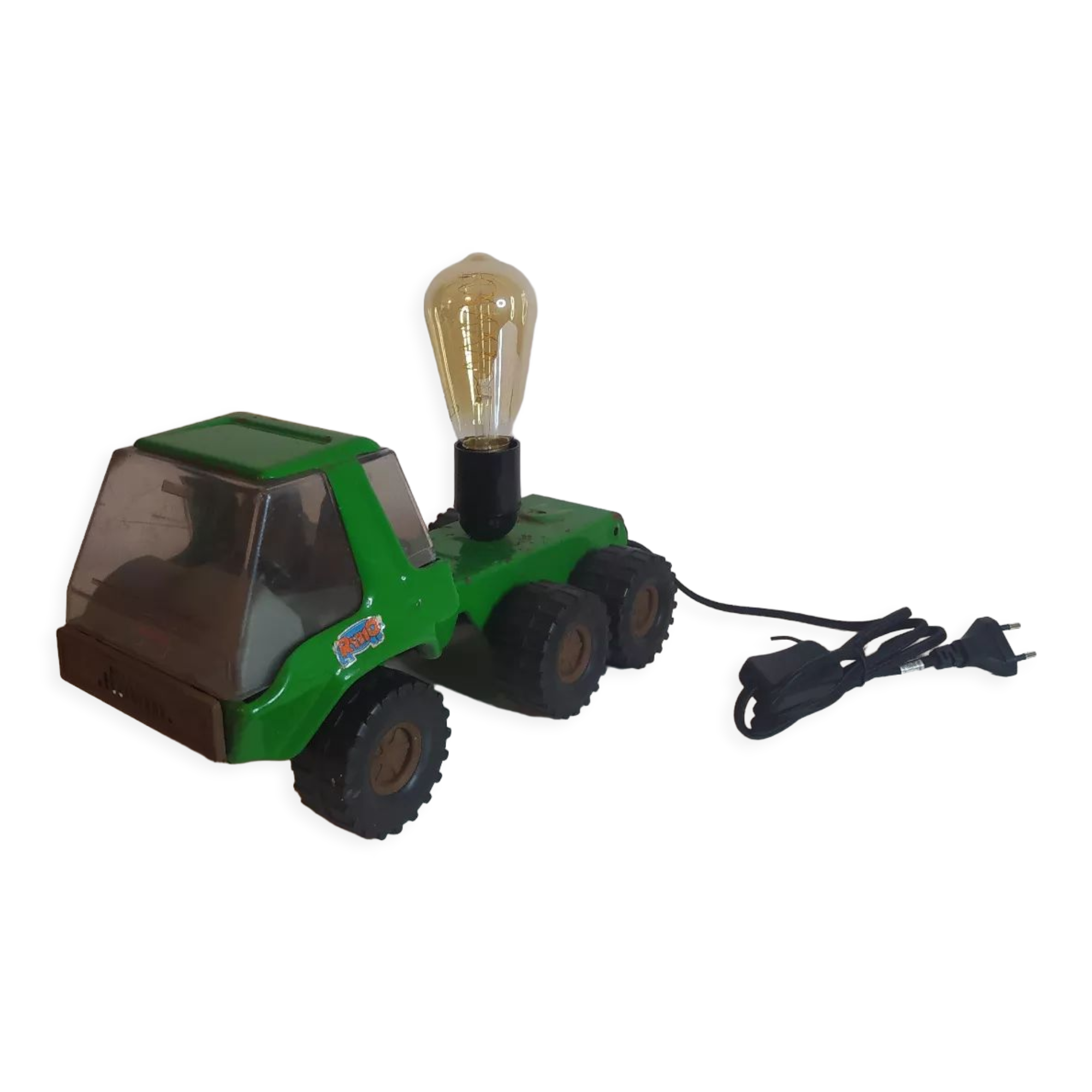 Lampe jouet camion vintage en métal vert