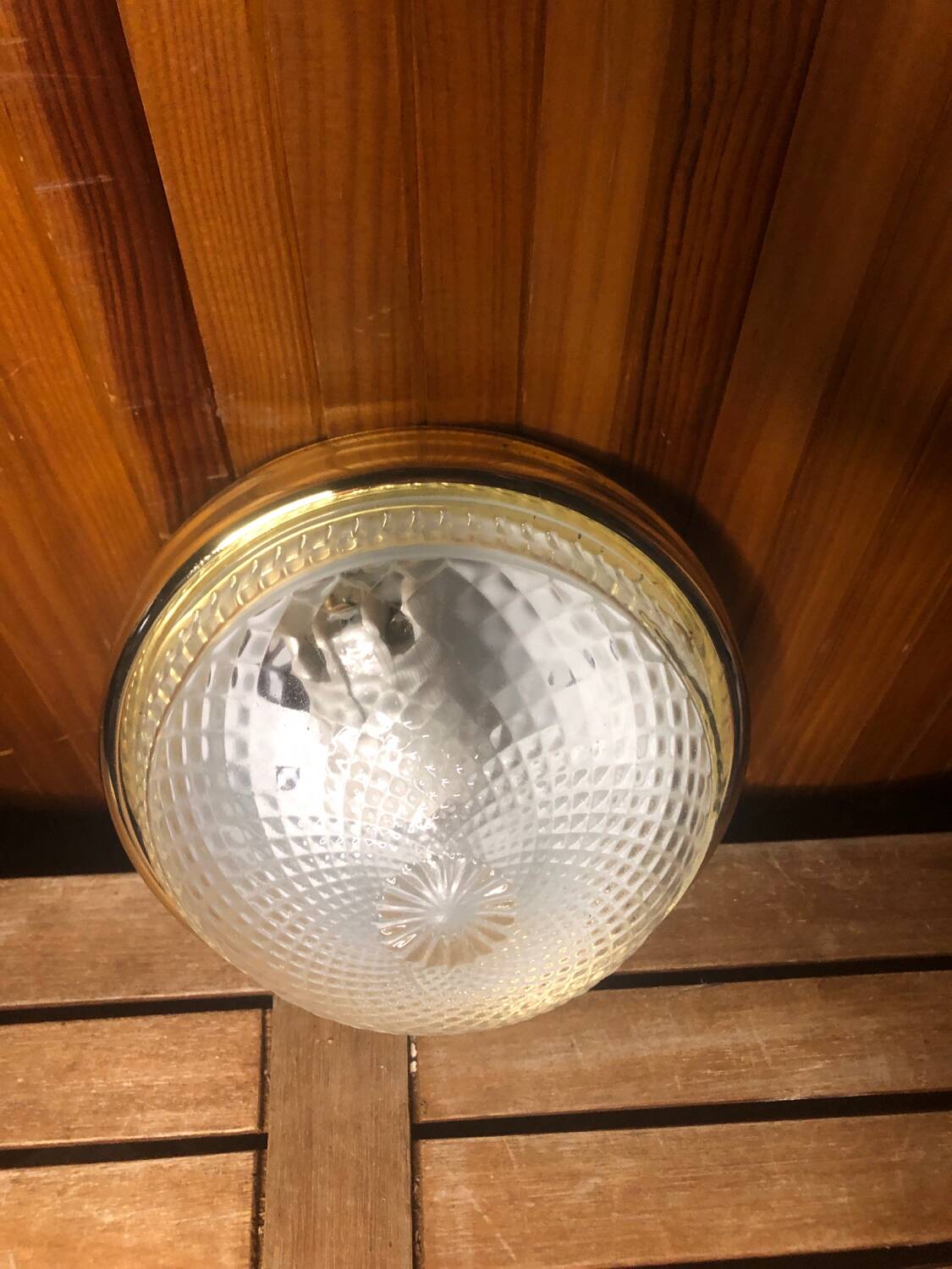 Old molded glass ceiling light + vintage gold contour