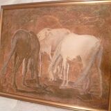 Unframed canvas painting "Horses" signed L. Grun in its frame