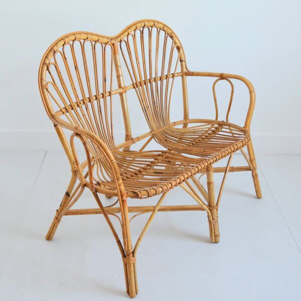 Canapé / Banquette en rotin 1960 vintage