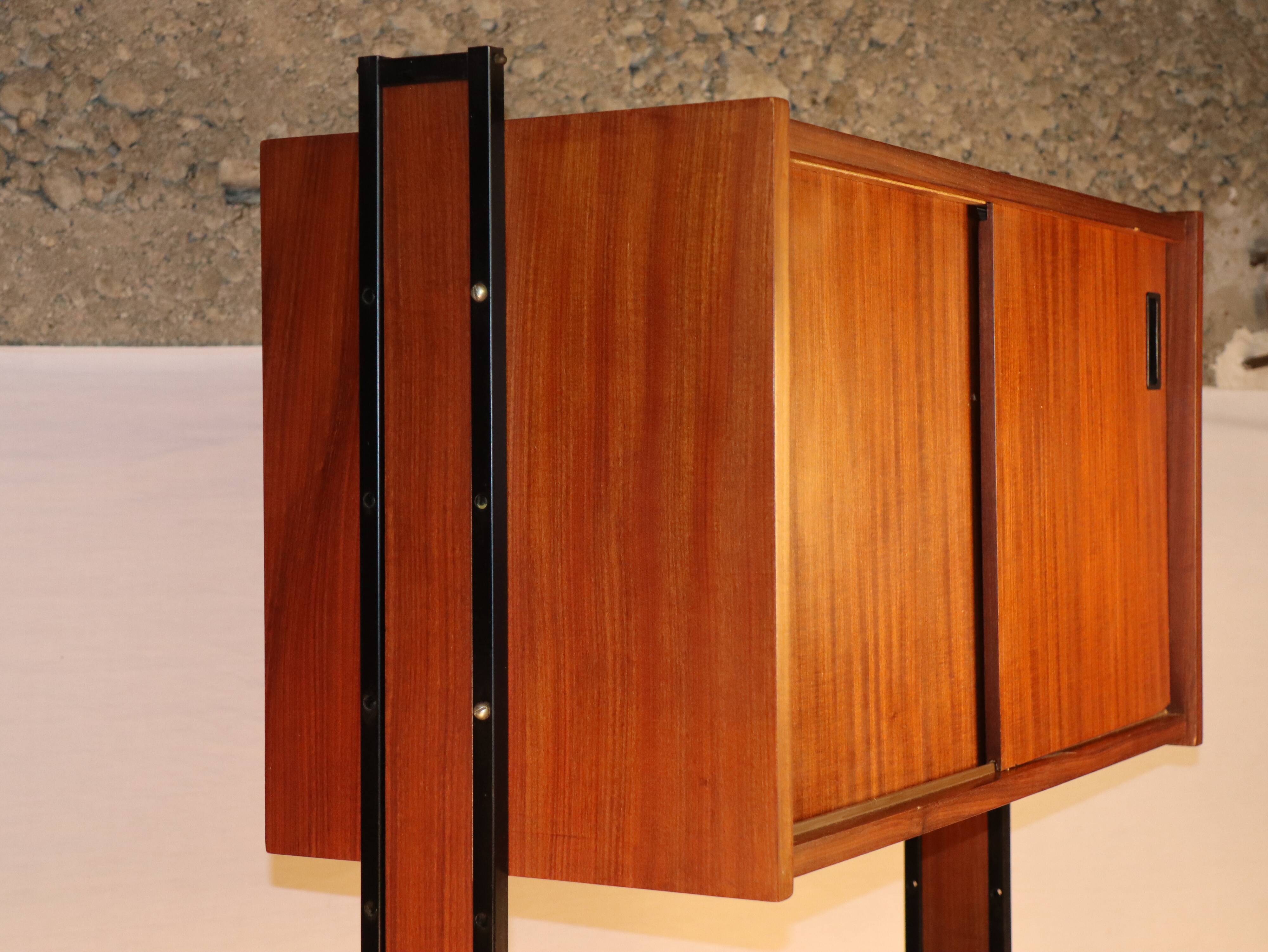 Wooden and metal modular vintage bookcase, 1960s