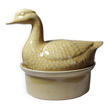 Petite terrine vintage GEO vintage années 50-60, canard faïence beige