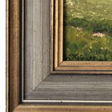 Peinture à l'huile vintage originale de paysage de cottage : Art de la nature encadré