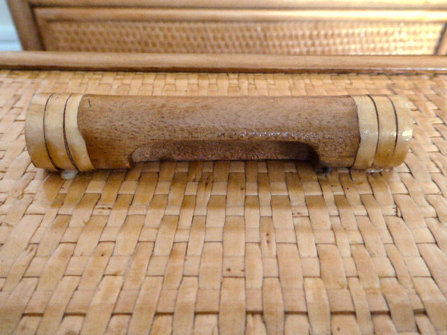 Chest of drawers vintage wood and rattan blond 4 drawers ca 1970