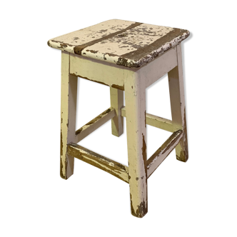 Ancien tabouret de peintre patiné blanc