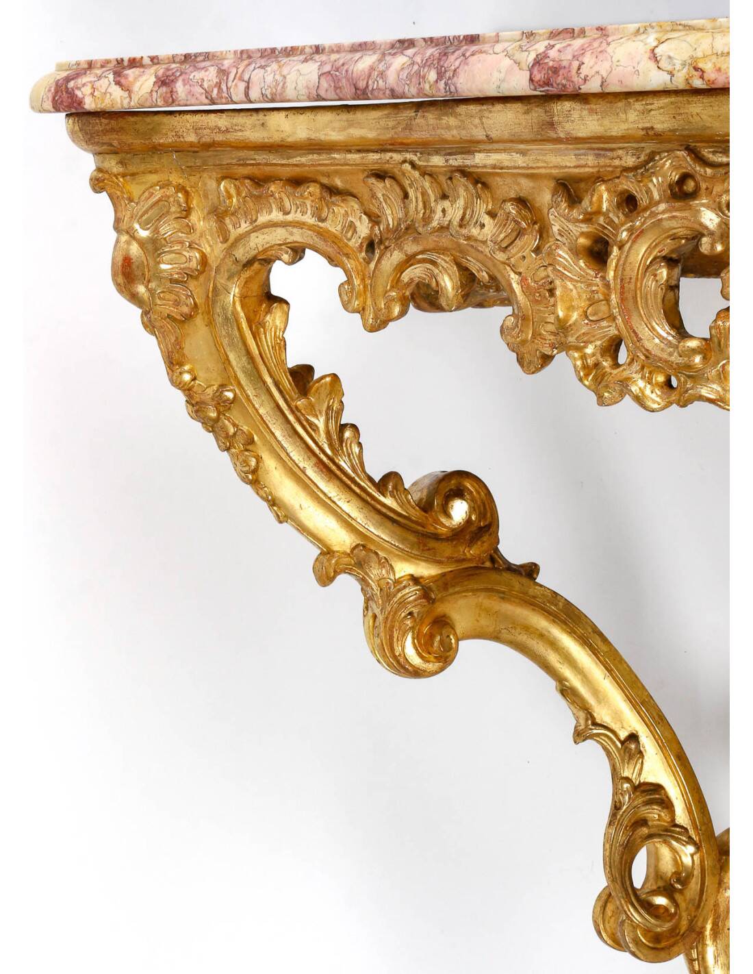 Console in Carved and Gilded Wood, Marble Top, 18th Century.