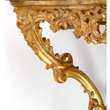 Console in Carved and Gilded Wood, Marble Top, 18th Century.
