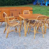 Vintage dining room attributed to Audoux and Minet in bamboo and rattan