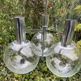 Kaiser Germany, chrome chandelier / suspension with 3 lights, glass balls. 1960